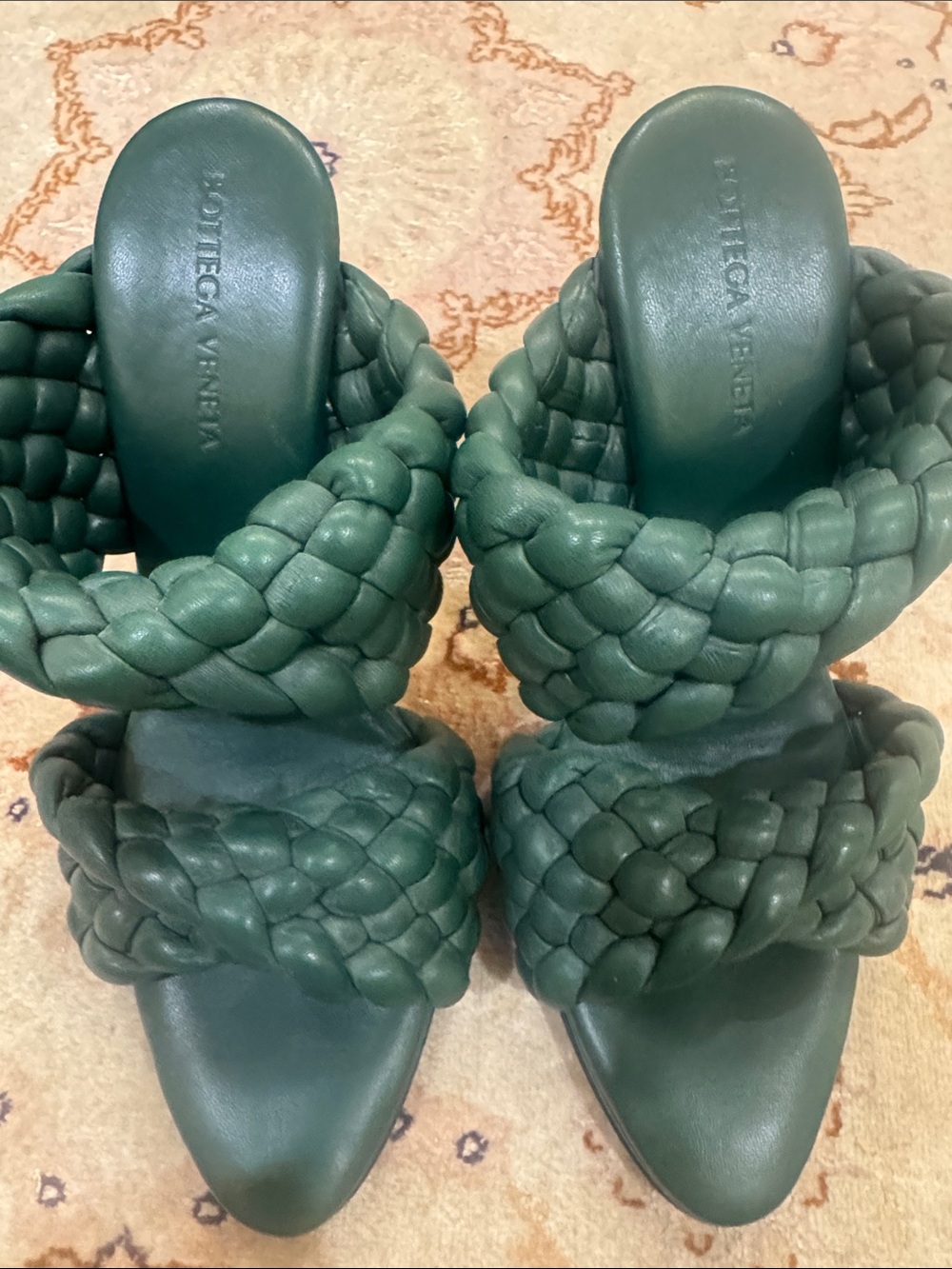 Bottega Veneta Green Braided Double-Strap Slide Heels 3.8 size